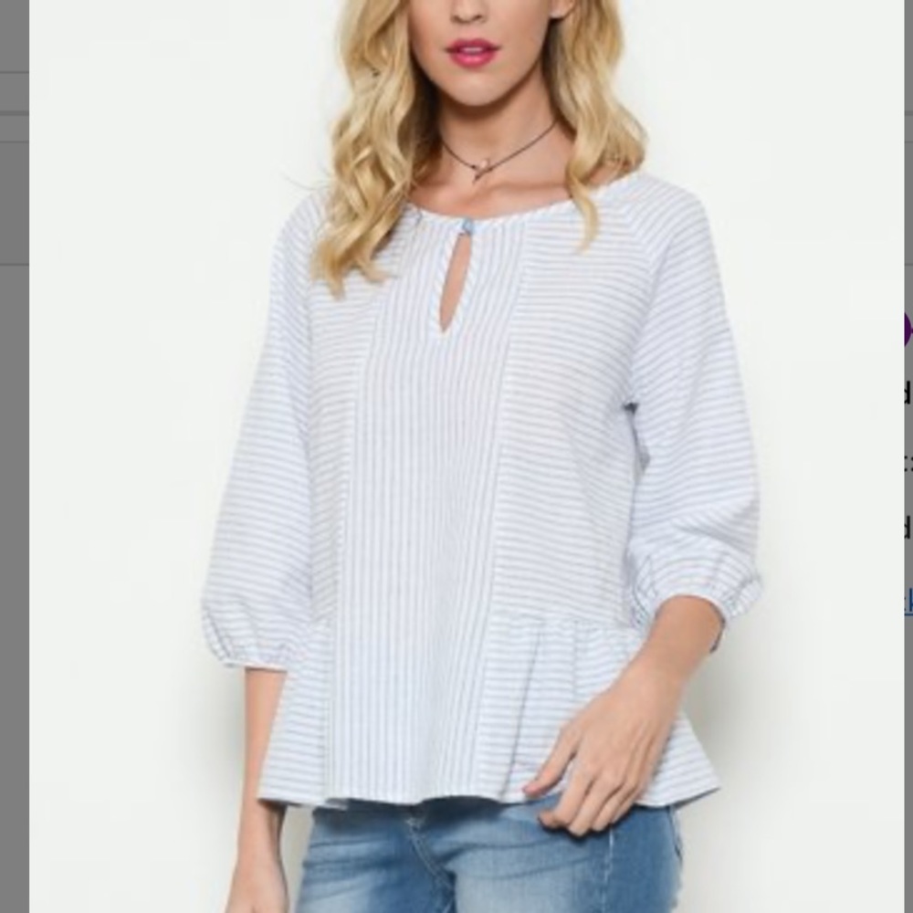 Ces Femme Peplum Blouse Blue & White Striped M